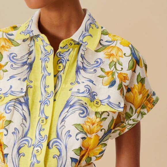 Farm Rio Sicily Scarf Euroflax Premium Linen Romper Short Sleeve Size XL Ivory - Picture 3 of 4